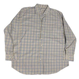 Peter Millar Shirt Men’s XXL Beige Blue Plaid Button Down Long Sleeve Shirt